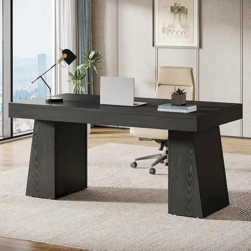 55-Inch Mid-Century Executive Desk for Home Office Workspaces