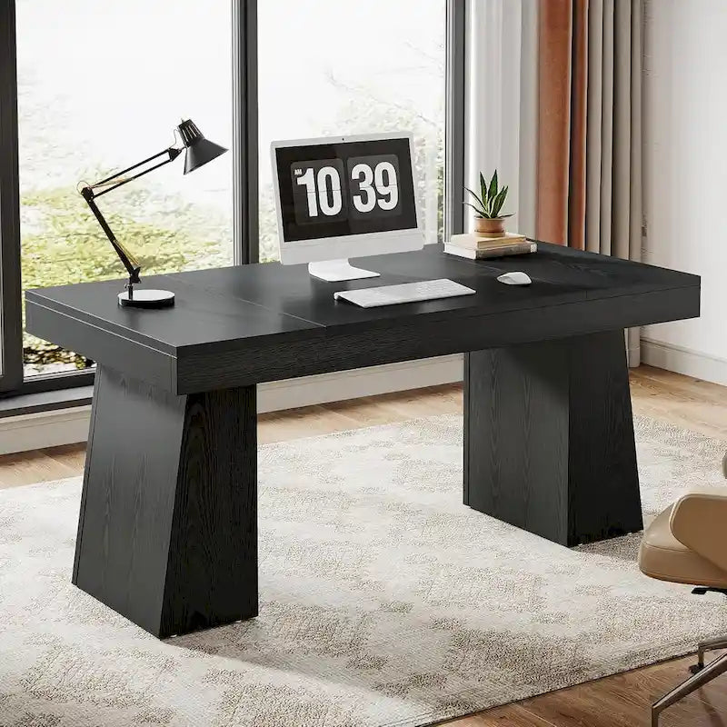 55-Inch Mid-Century Executive Desk for Home Office Workspaces