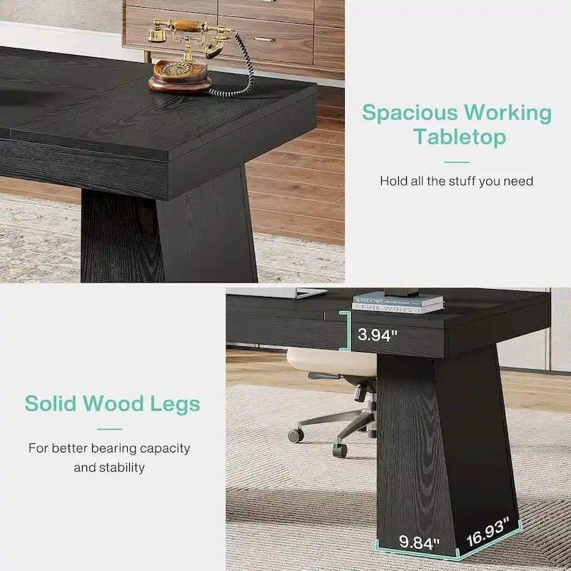 55-Inch Mid-Century Executive Desk for Home Office Workspaces