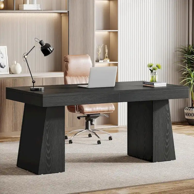 55-Inch Mid-Century Executive Desk for Home Office Workspaces