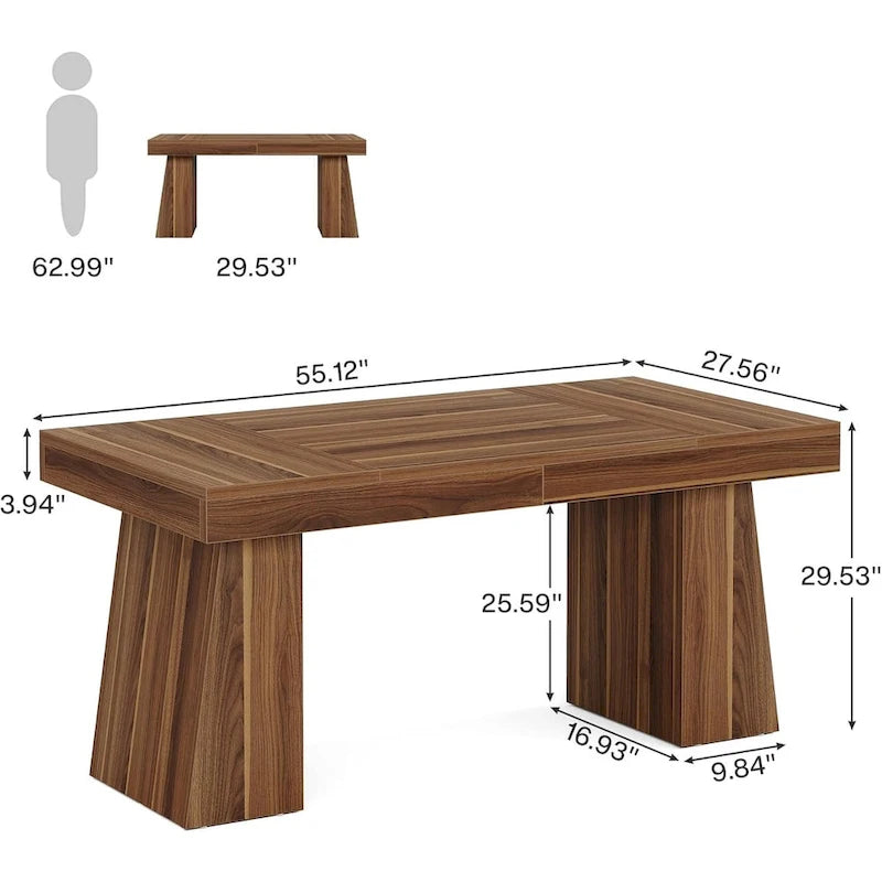 55-Inch Mid-Century Executive Desk for Home Office Workspaces