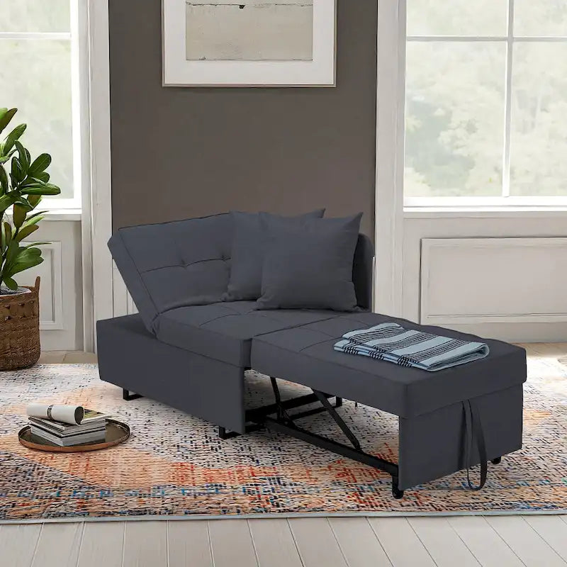 Convertible Sleeper Sofa Chair Bed with Adjustable Backrest and Faux Linen Upholstery