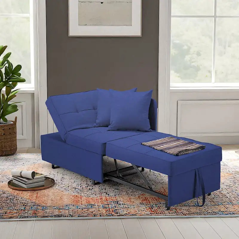 Convertible Sleeper Sofa Chair Bed with Adjustable Backrest and Faux Linen Upholstery