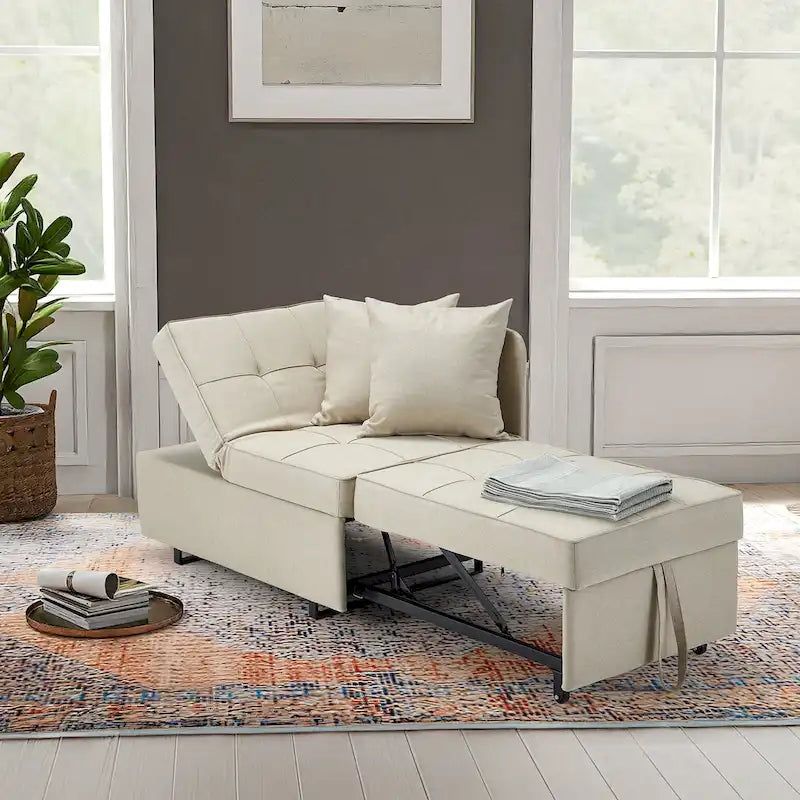Convertible Sleeper Sofa Chair Bed with Adjustable Backrest and Faux Linen Upholstery