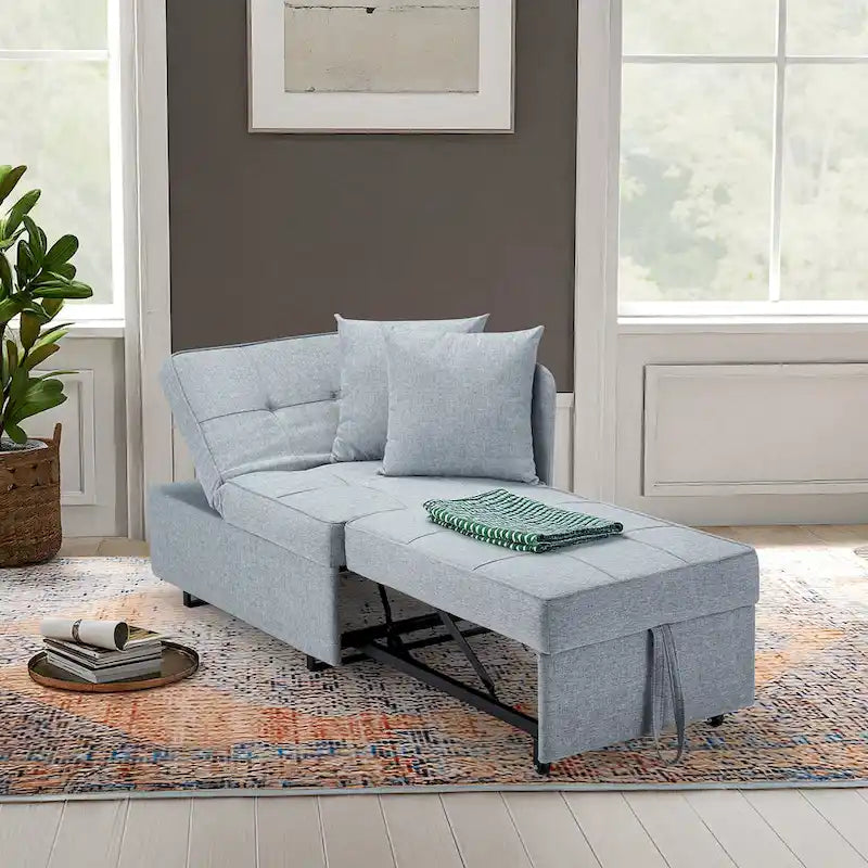 Convertible Sleeper Sofa Chair Bed with Adjustable Backrest and Faux Linen Upholstery
