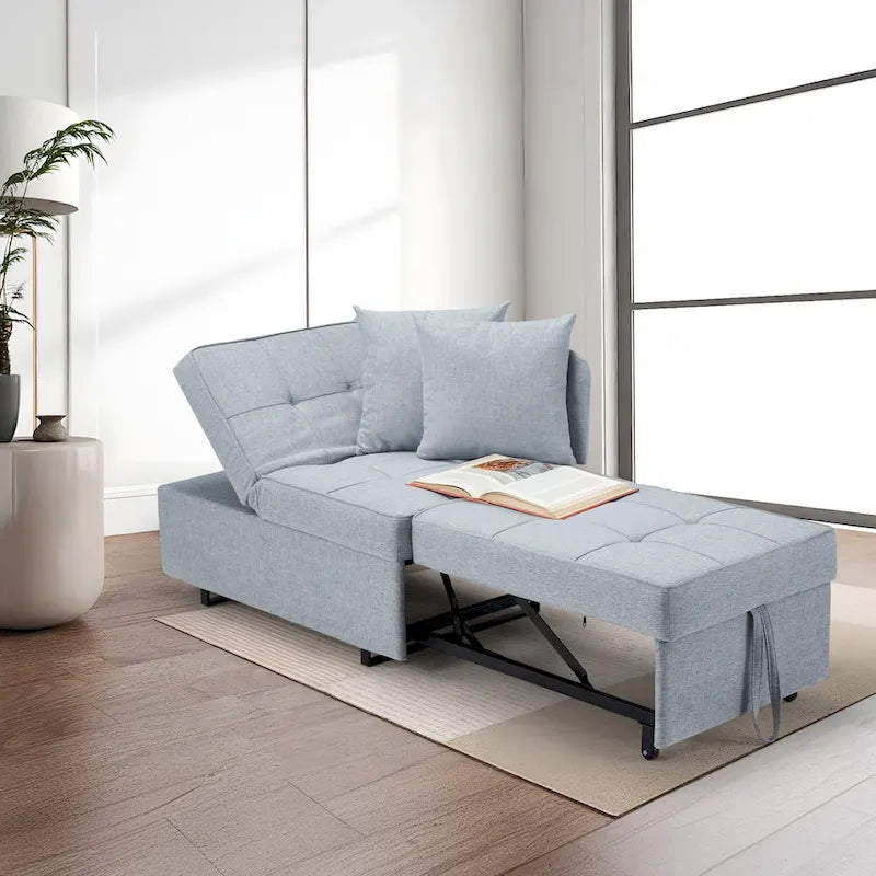 Convertible Sleeper Sofa Chair Bed with Adjustable Backrest and Faux Linen Upholstery