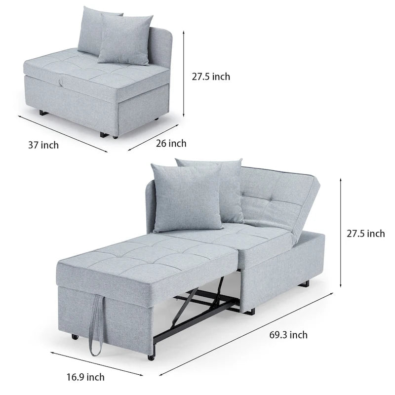 Convertible Sleeper Sofa Chair Bed with Adjustable Backrest and Faux Linen Upholstery