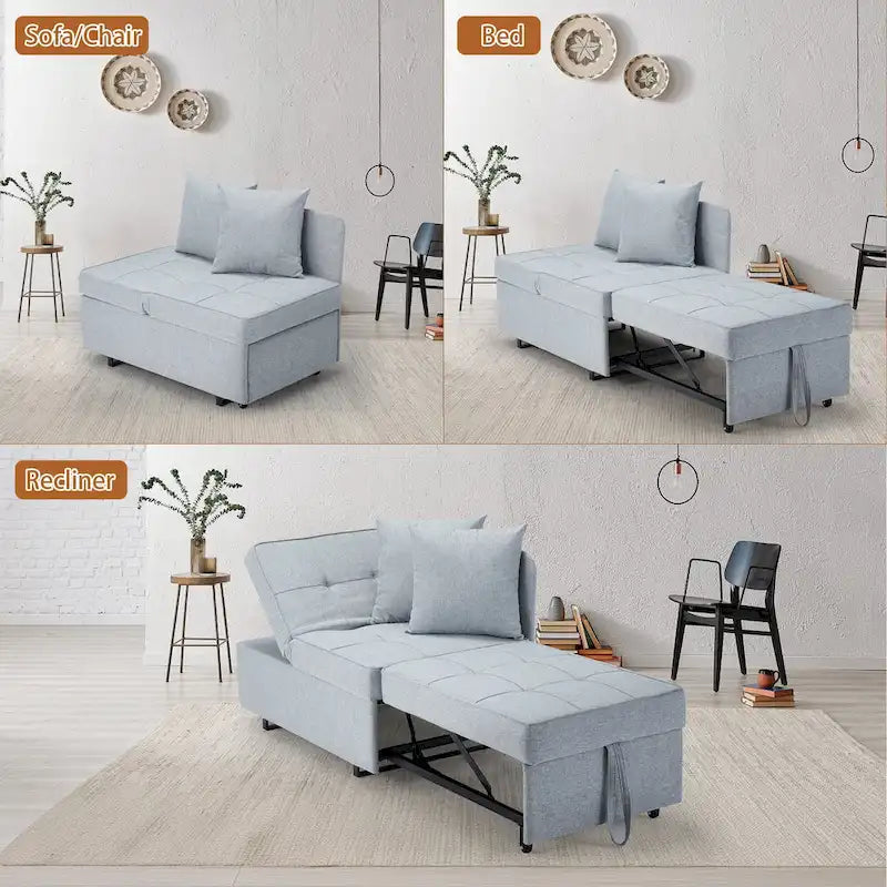 Convertible Sleeper Sofa Chair Bed with Adjustable Backrest and Faux Linen Upholstery