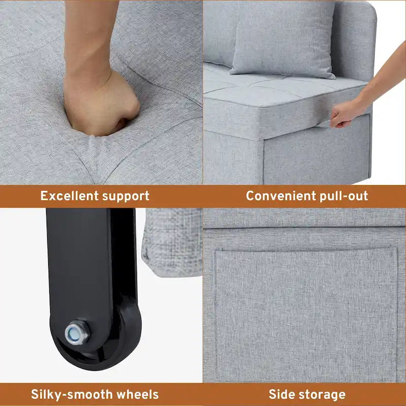 Convertible Sleeper Sofa Chair Bed with Adjustable Backrest and Faux Linen Upholstery