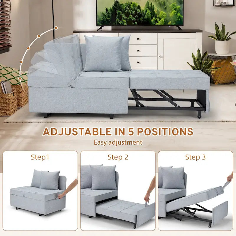Convertible Sleeper Sofa Chair Bed with Adjustable Backrest and Faux Linen Upholstery