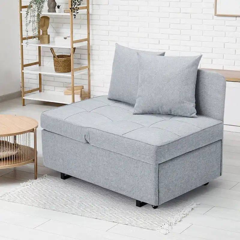 Convertible Sleeper Sofa Chair Bed with Adjustable Backrest and Faux Linen Upholstery