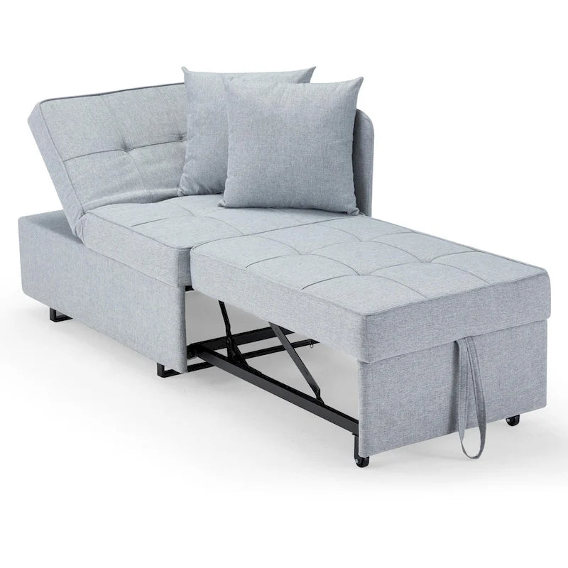 Convertible Sleeper Sofa Chair Bed with Adjustable Backrest and Faux Linen Upholstery