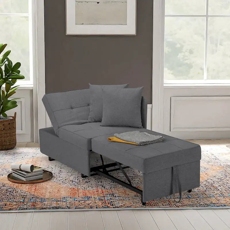 Convertible Sleeper Sofa Chair Bed with Adjustable Backrest and Faux Linen Upholstery