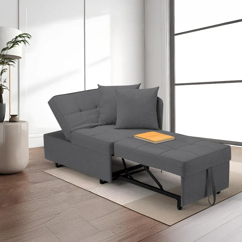 Convertible Sleeper Sofa Chair Bed with Adjustable Backrest and Faux Linen Upholstery