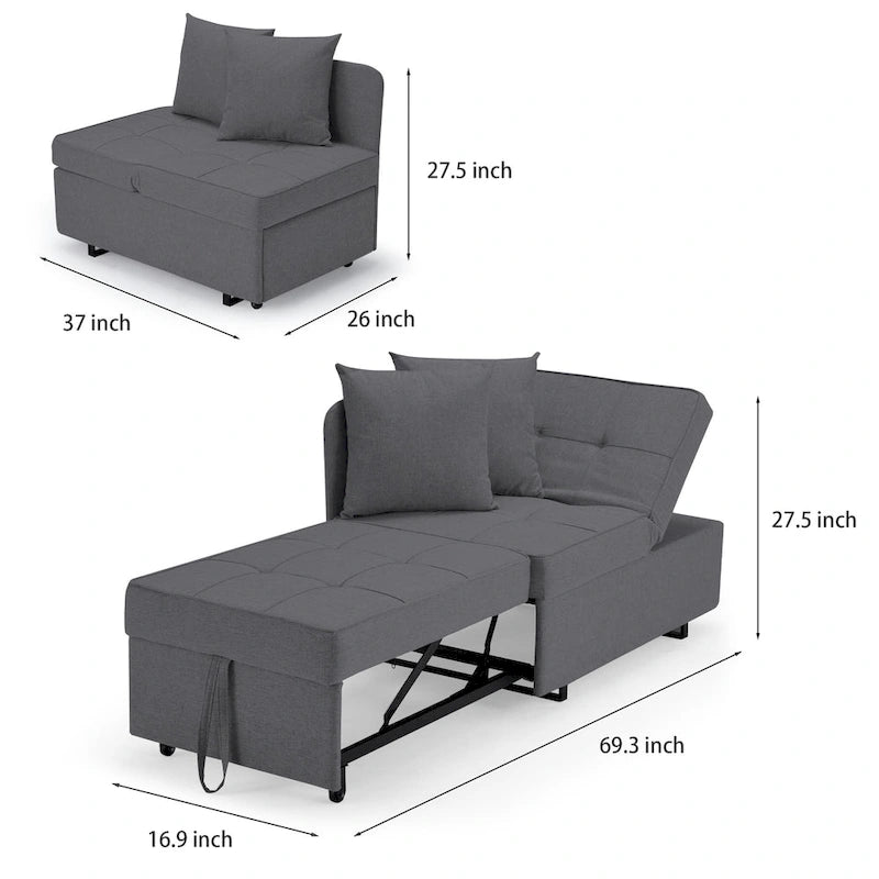 Convertible Sleeper Sofa Chair Bed with Adjustable Backrest and Faux Linen Upholstery