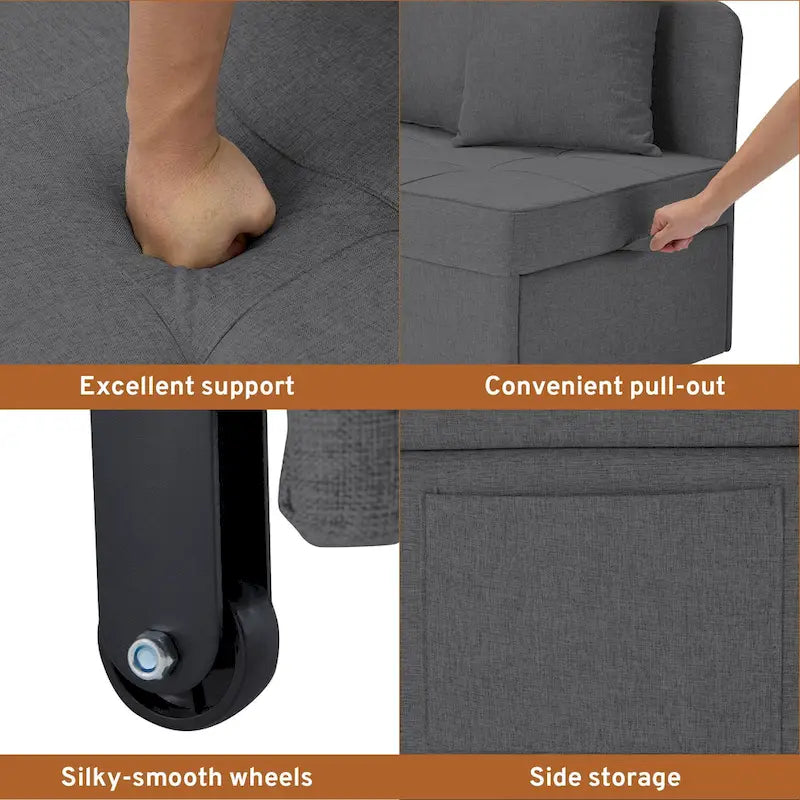 Convertible Sleeper Sofa Chair Bed with Adjustable Backrest and Faux Linen Upholstery