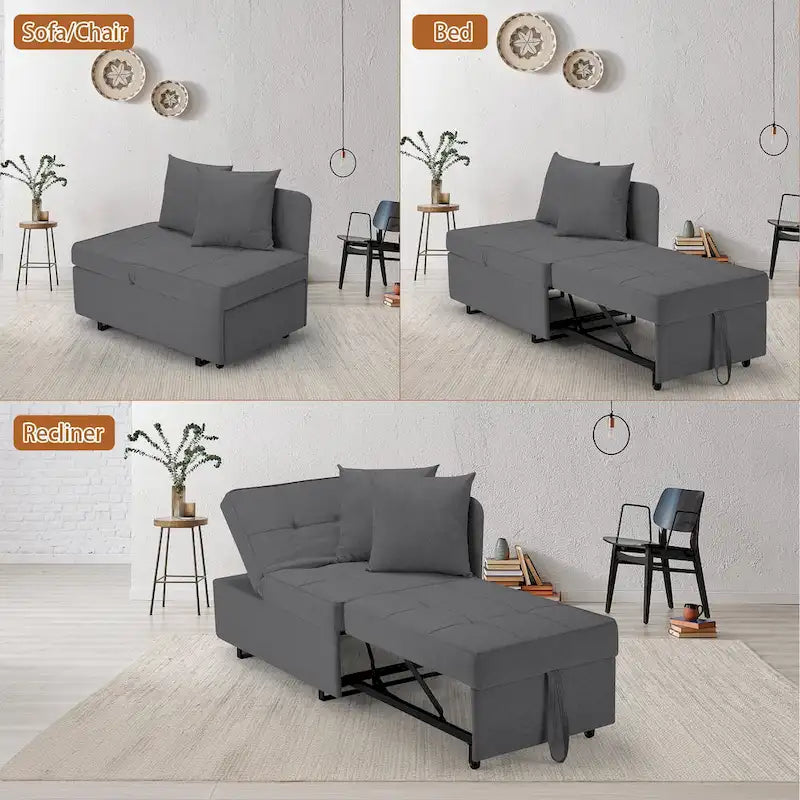 Convertible Sleeper Sofa Chair Bed with Adjustable Backrest and Faux Linen Upholstery