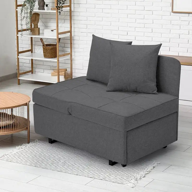 Convertible Sleeper Sofa Chair Bed with Adjustable Backrest and Faux Linen Upholstery