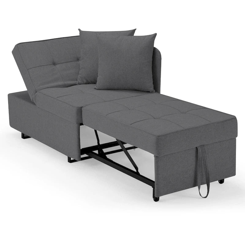 Convertible Sleeper Sofa Chair Bed with Adjustable Backrest and Faux Linen Upholstery