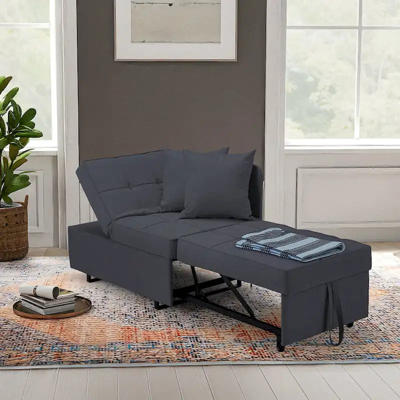 Convertible Sleeper Sofa Chair Bed with Adjustable Backrest and Faux Linen Upholstery