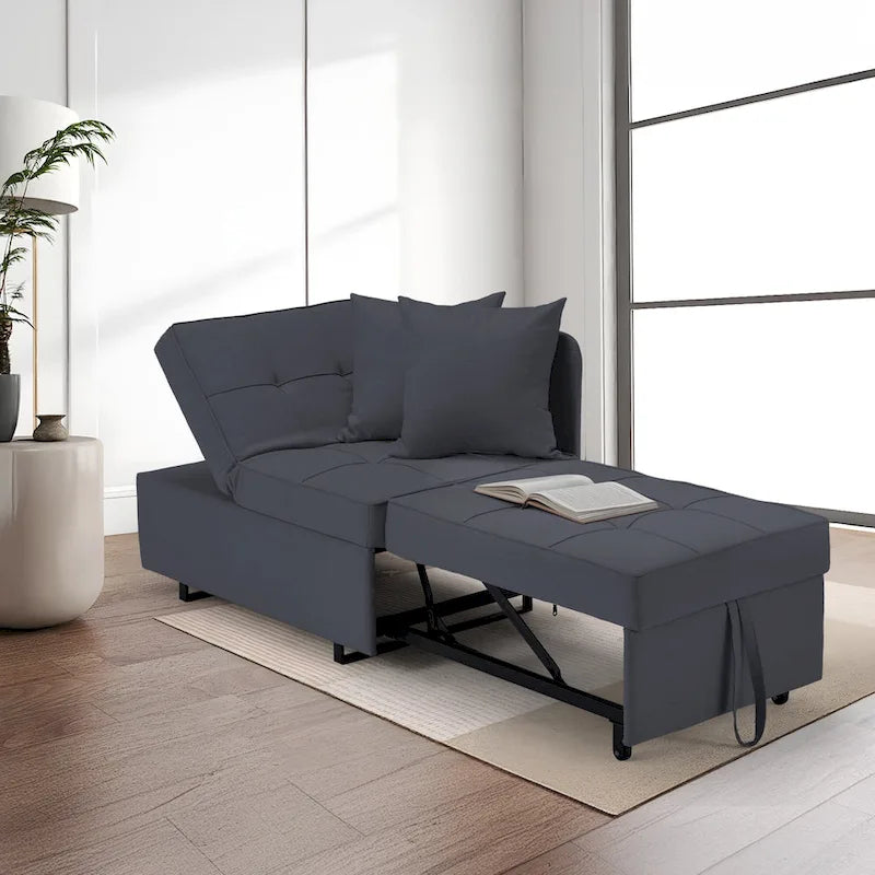 Convertible Sleeper Sofa Chair Bed with Adjustable Backrest and Faux Linen Upholstery