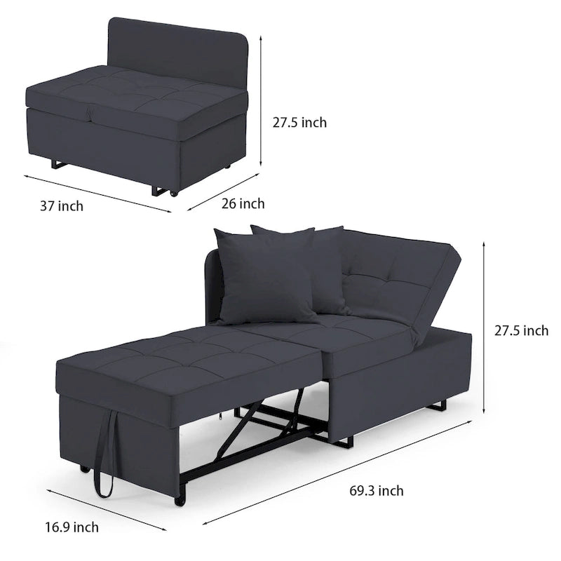 Convertible Sleeper Sofa Chair Bed with Adjustable Backrest and Faux Linen Upholstery