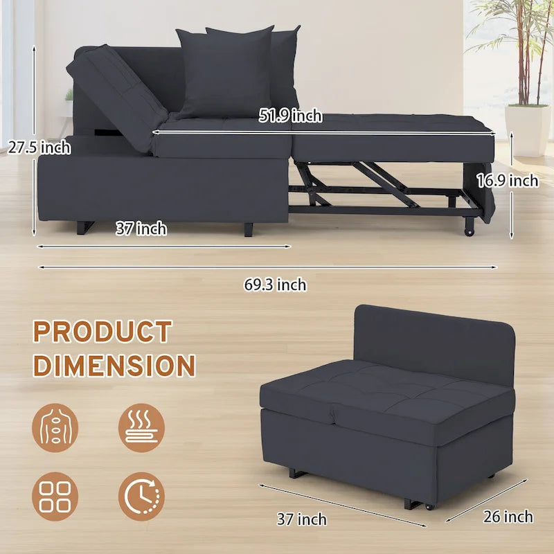 Convertible Sleeper Sofa Chair Bed with Adjustable Backrest and Faux Linen Upholstery