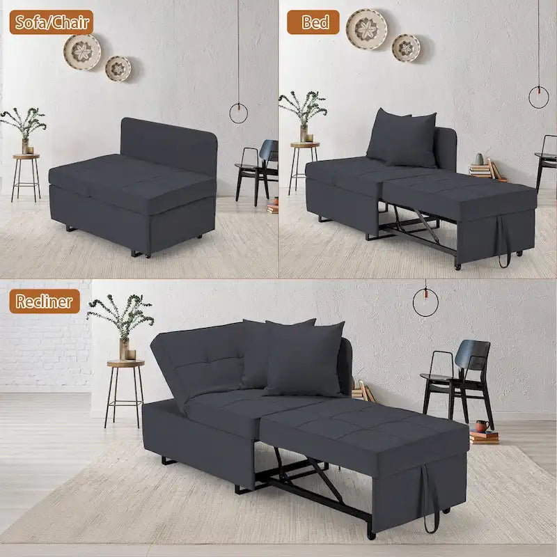 Convertible Sleeper Sofa Chair Bed with Adjustable Backrest and Faux Linen Upholstery