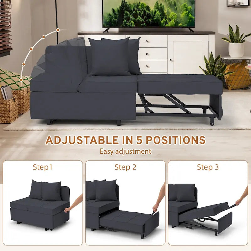 Convertible Sleeper Sofa Chair Bed with Adjustable Backrest and Faux Linen Upholstery