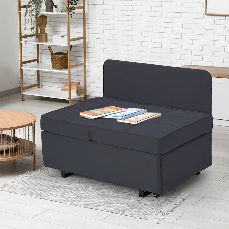 Convertible Sleeper Sofa Chair Bed with Adjustable Backrest and Faux Linen Upholstery