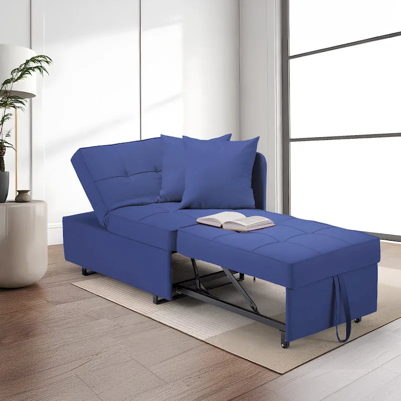 Convertible Sleeper Sofa Chair Bed with Adjustable Backrest and Faux Linen Upholstery