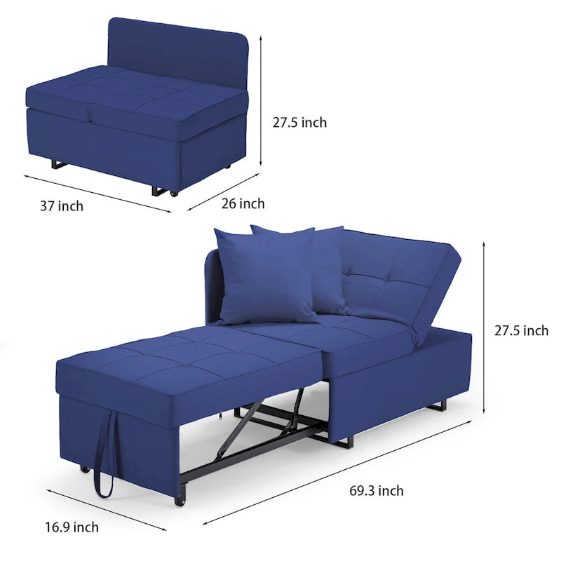 Convertible Sleeper Sofa Chair Bed with Adjustable Backrest and Faux Linen Upholstery