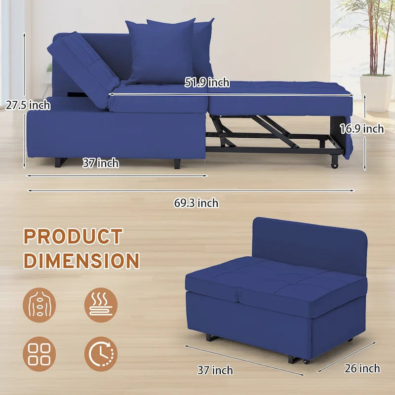 Convertible Sleeper Sofa Chair Bed with Adjustable Backrest and Faux Linen Upholstery